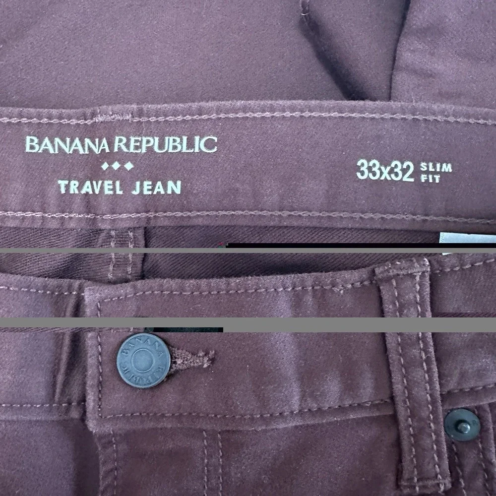 NEW Banana Republic Travel Jeans Pants Mens 33x32 Travelers Slim Fit Maroon Red